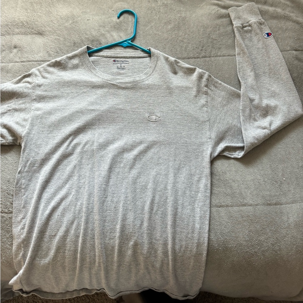 Champion Men's Light Gray Long Sleeve Tee
